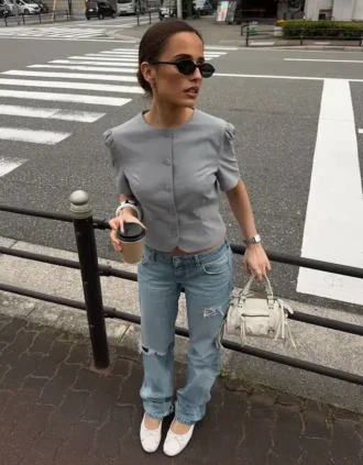 Gescheurde laag uitgesneden Straight-jeans met rechte pijpen