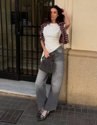 Boyfriend-Jeans met lage taille van corduroy