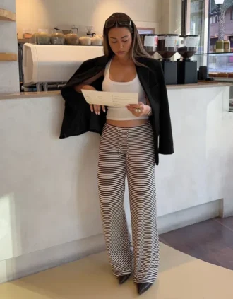 Broek met rechte pijpen en gestreepte print