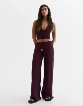 Broek met Wide Leg pijpen en elastische tailleband