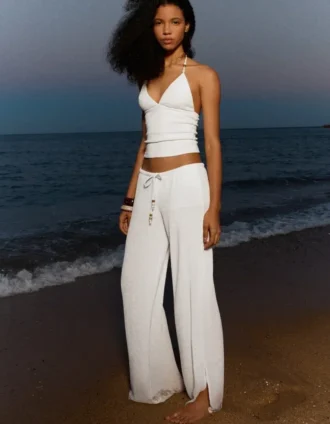 Broek met Wide Leg pijpen en elastische tailleband