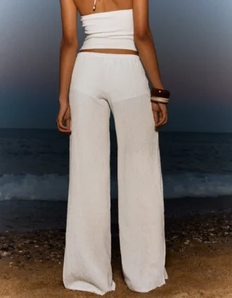Broek met Wide Leg pijpen en elastische tailleband