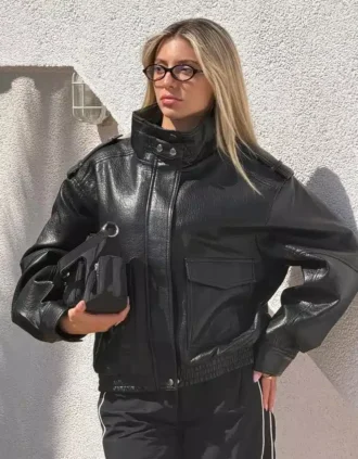 Faux Leather jas met trechterkraag