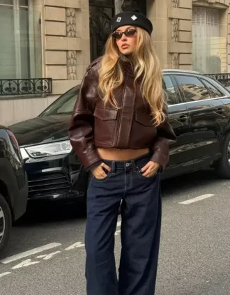 Faux Leather jas met trechterkraag