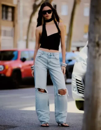 Gescheurde jeans met hoge taille en Wide Leg pijpen