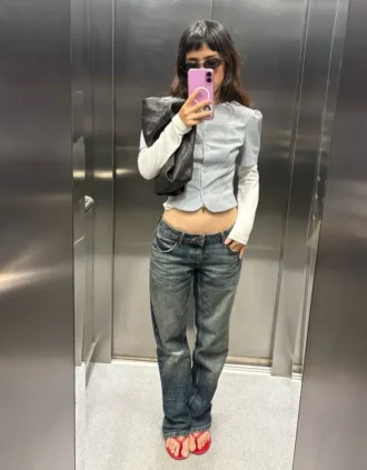 Gescheurde laag uitgesneden Straight-jeans met rechte pijpen