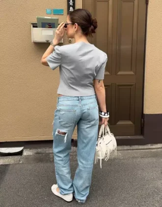 Gescheurde laag uitgesneden Straight-jeans met rechte pijpen