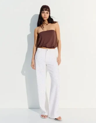 Hoge taille glanzende Straight-jeans