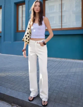 Hoge taille, Straight jeans met Wide Leg pijpen – Broeken – Dames