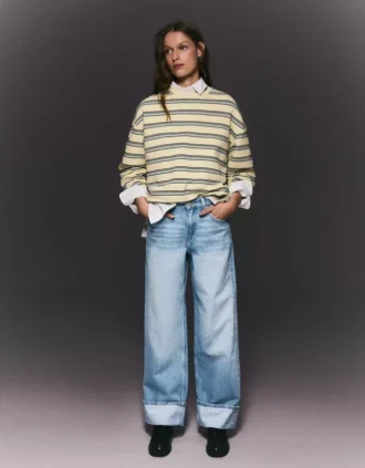 Hoge taille Straight Jeans met Wide Leg pijpen en omgeslagen zomen – Broeken