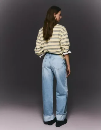 Hoge taille Straight Jeans met Wide Leg pijpen en omgeslagen zomen – Broeken