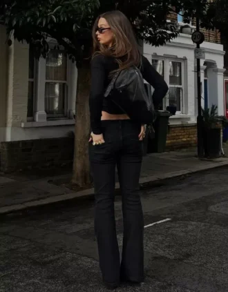 Laag uitgesneden bootcut-Jeans met flappen