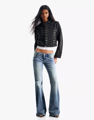 Laag uitgesneden geborduurde flared Jeans – Broeken