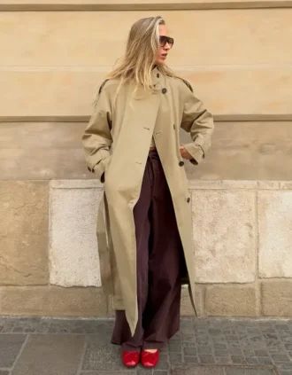 Lange trenchcoat met riemen