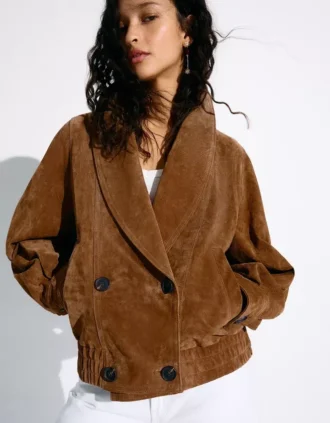 Leather suède jas met dubbele rij knopen – Jassen en trenchcoats