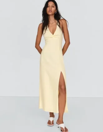 Midi-jurk met halternek van linnenmix – Jurken en jumpsuits
