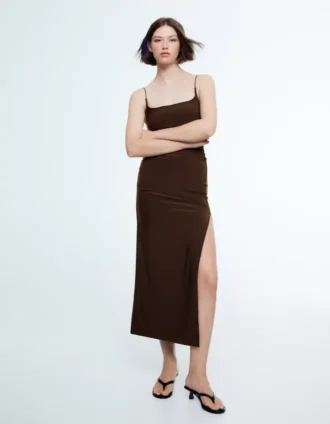 Midi-jurk met ruches en bandjes