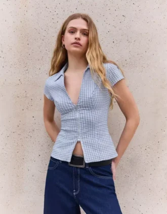 Overhemd met korte mouwen en rits – Overhemden en blouses
