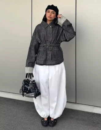 Oversize denimjas met textuur