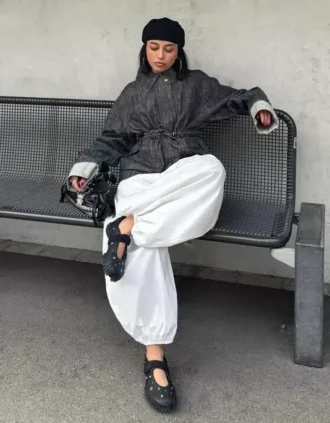 Oversize denimjas met textuur