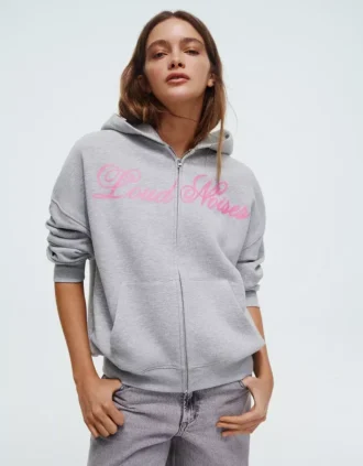 Oversize hoodie met print en ritssluiting
