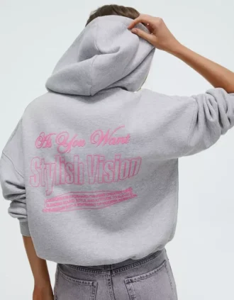 Oversize hoodie met print en ritssluiting