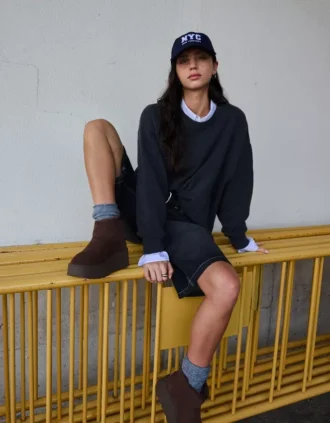Platform enkellaarsjes met bontvoering – Schoenen