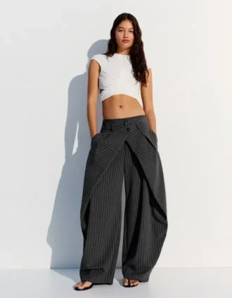 Plissé broek met dubbele knoop – Broeken – Dames