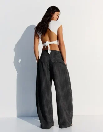 Plissé broek met dubbele knoop – Broeken – Dames