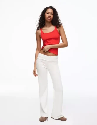 Pluche broek met uitlopende pijpen en patch