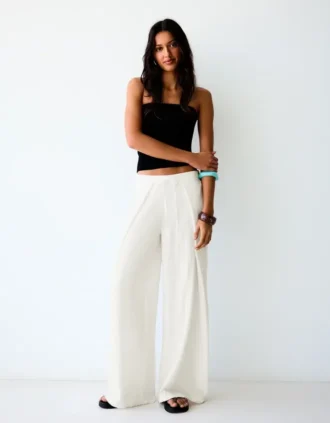 Rustieke Wide Leg Broek met plooien
