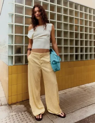 Soepelvallende gestreepte broek – Dames