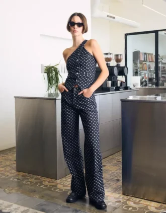 Straight jeans met hoge taille en stippen