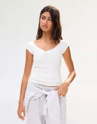 T-shirt met korte mouwen en plooien