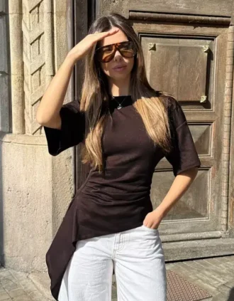 T-shirt met korte mouwen en plooien – #Bershkastyle – Dames