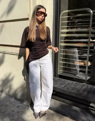 T-shirt met korte mouwen en plooien – #Bershkastyle – Dames