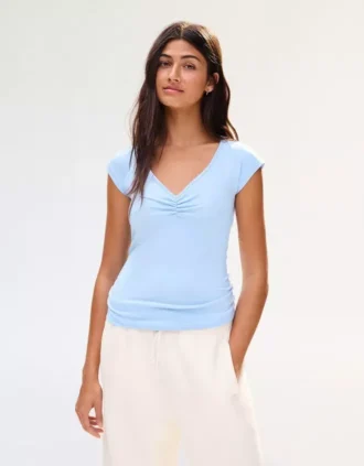 T-shirt met korte mouwen en plooien – Dames